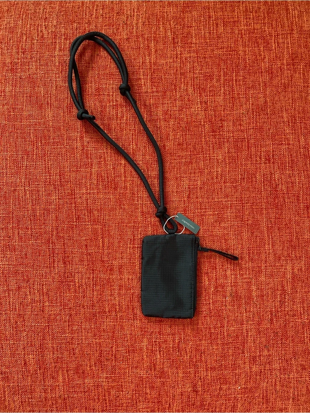 NWT Vera Bradley Nylon Black ID Zip Card Pouch Lanyard